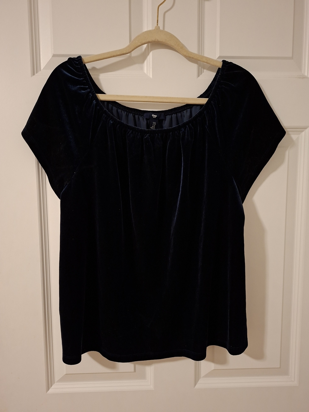 Gap Navy Blue Velvet Off-The-Shoulder Short Sleeve Top, Size XL